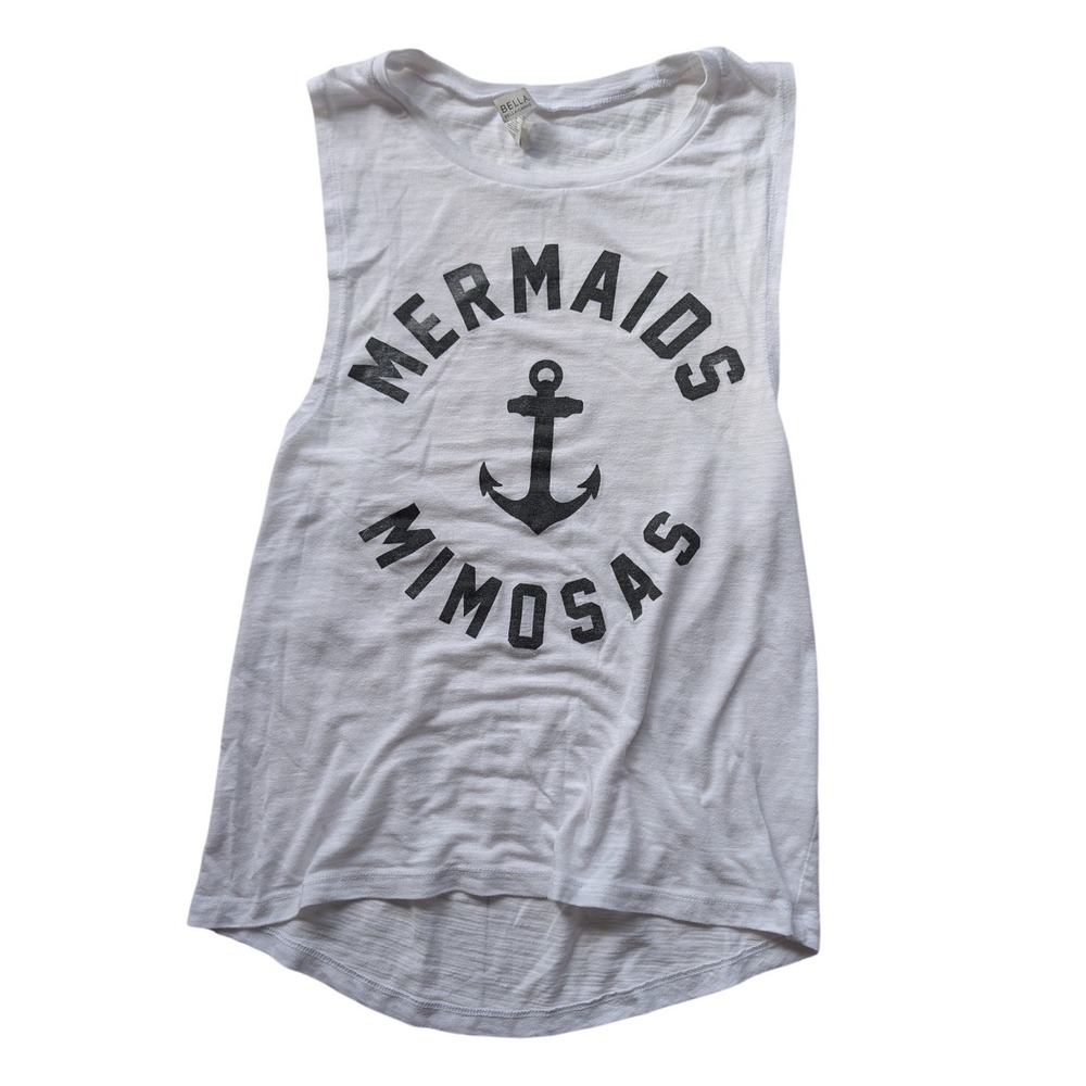 Mermaids Mimosas Muscle Tank Top White Graphic Anchor Size M
